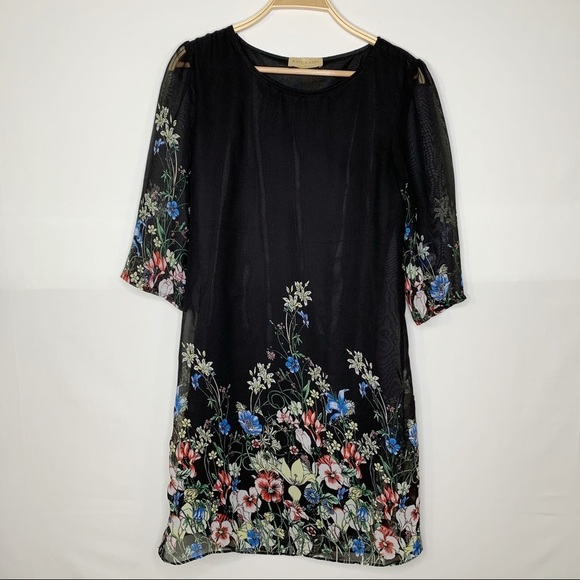 Kate Kasin Black Floral Dress Medium - Picture 7 of 9